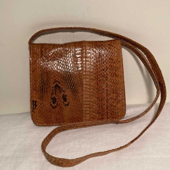 Mitubosi Snakeskin caramel Shoulder Bag clutch removable strap - Picture 1 of 16